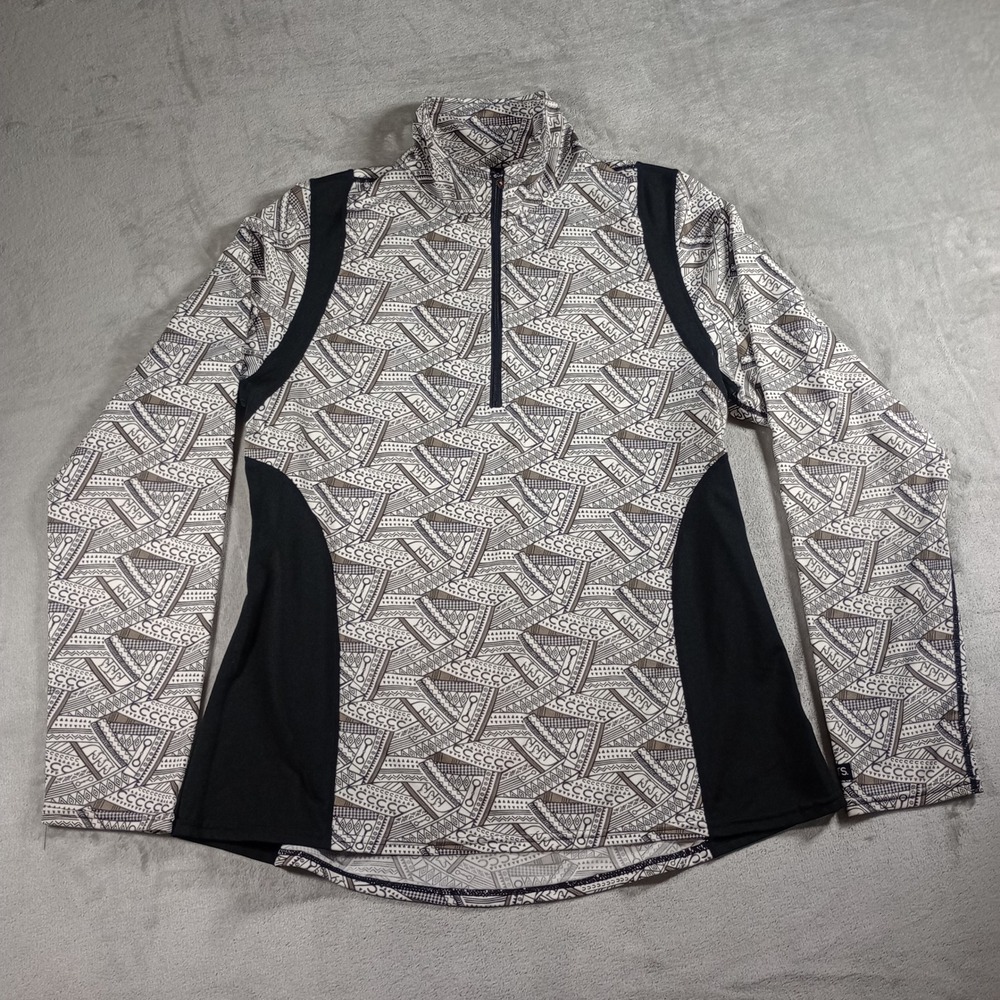 Kerrits Quarter Zip Top Womens XL Tan Black Geometric Bit Print Equestrian Top